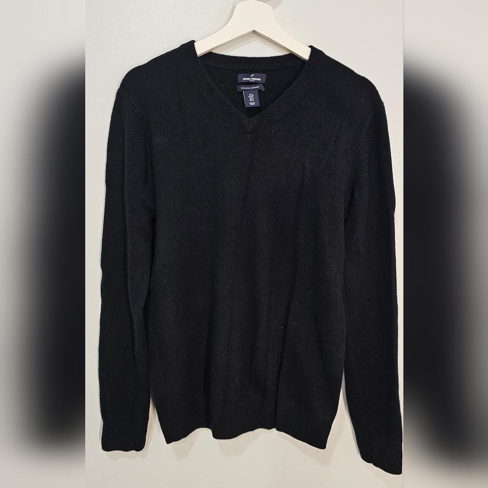 Daniel Hechter 2 Ply Cashmere Sweater Gray Long Sleeve Black   Mens Size S